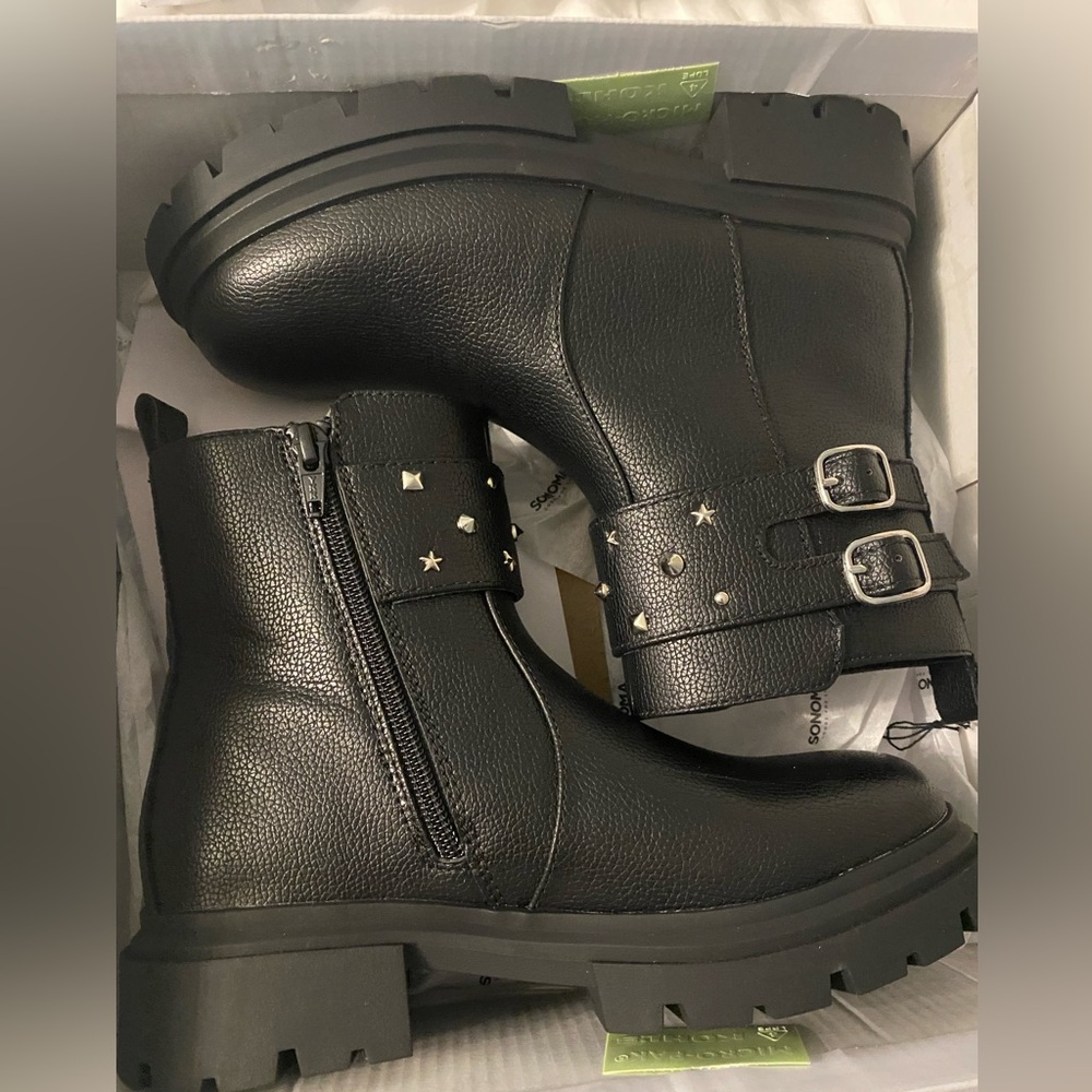 Sonoma Black Combat Boots with Buckle Straps